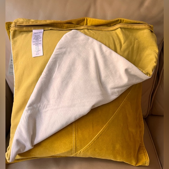 West Elm Velvet Washable Throw Pillow Cover Case Gold Yellow 18x18 Boho Chic - Picture 10 of 17